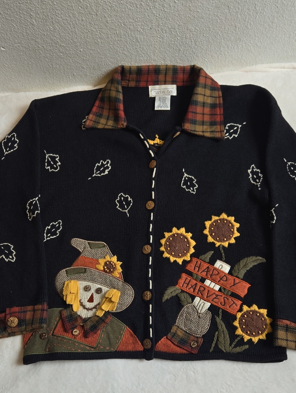 "Happy Harvest" Black Knit Fall VTG 90s Sweater